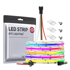 BTF-LIGHTING FCOB COB SPI RGB Flexible High Density LED Strip COB WS2811 IC LED Strip 5M 720LEDs/m 21W/M DC24V White PCB IP30 Chasing Colour(Without Controller and Power Supply)