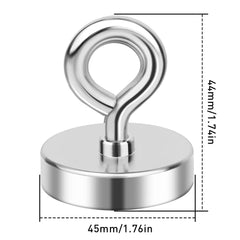 Fishing Magnets, 90 KG(200 LB) Pulling Force Strong Magnet Fishing, Neodymium Rare Earth Magnet with Lifting Eye-Bolt, Super Strong Round Magnet for Retrieving Items in Lake, Beach -1.76 inch Diameter