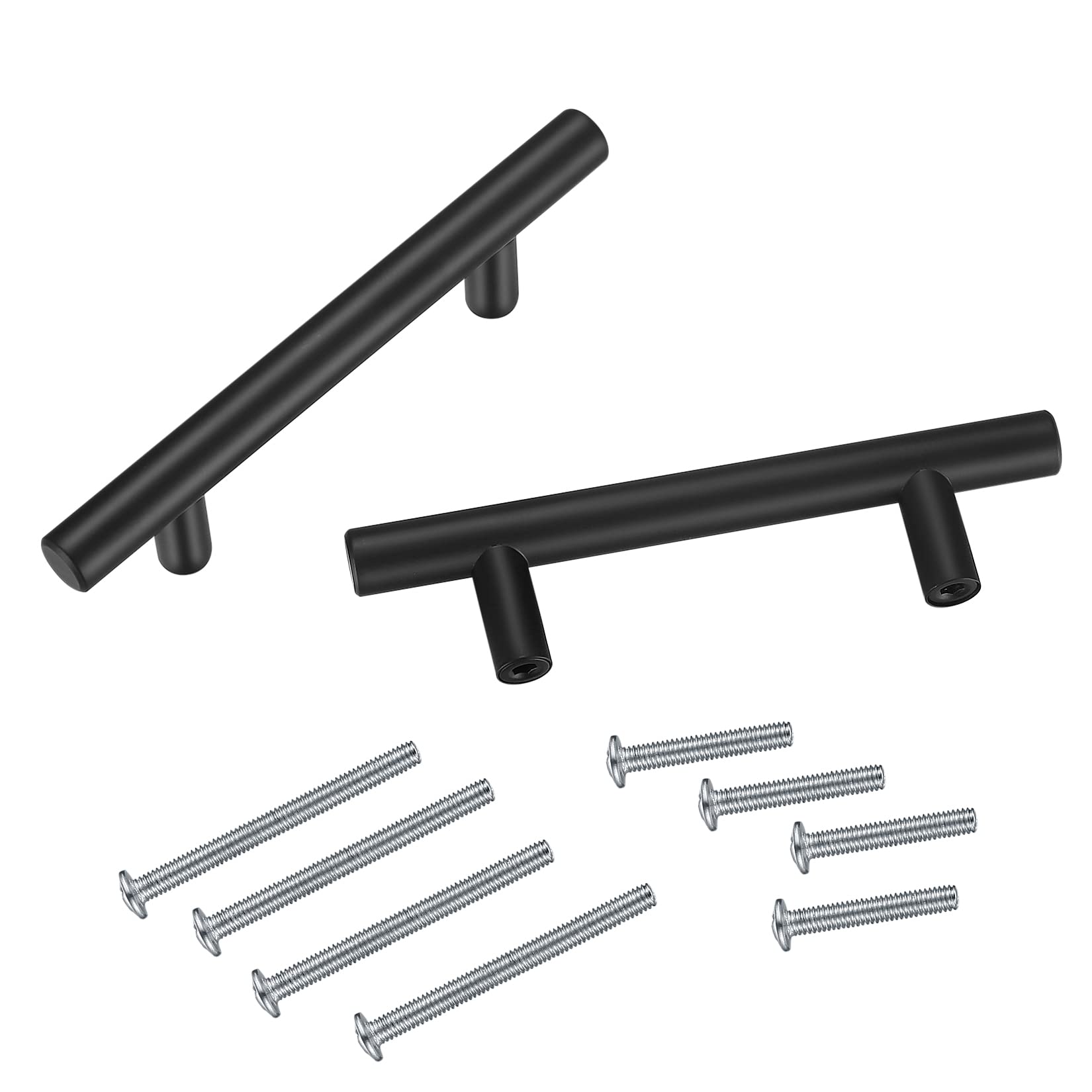 Yibaijia 4 Pcs Black Kitchen Cupboard Handles, Cabinet Door Pulls Handles, T Bar Handles Knobs, Stainless Steel Wardrobe Drawer Dresser Door Gate Handles, with Screwdriver and Screws (12x96x150mm)