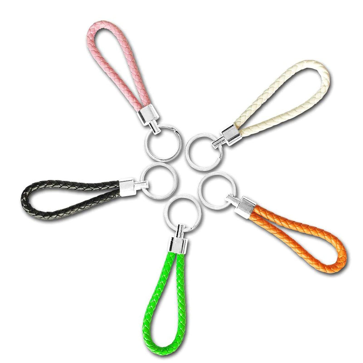 SwirlColor Braided PU Leather Strap Keyring Keychain Car Key Chain Ring Key Fob for Women Men Children- 5 Pcs