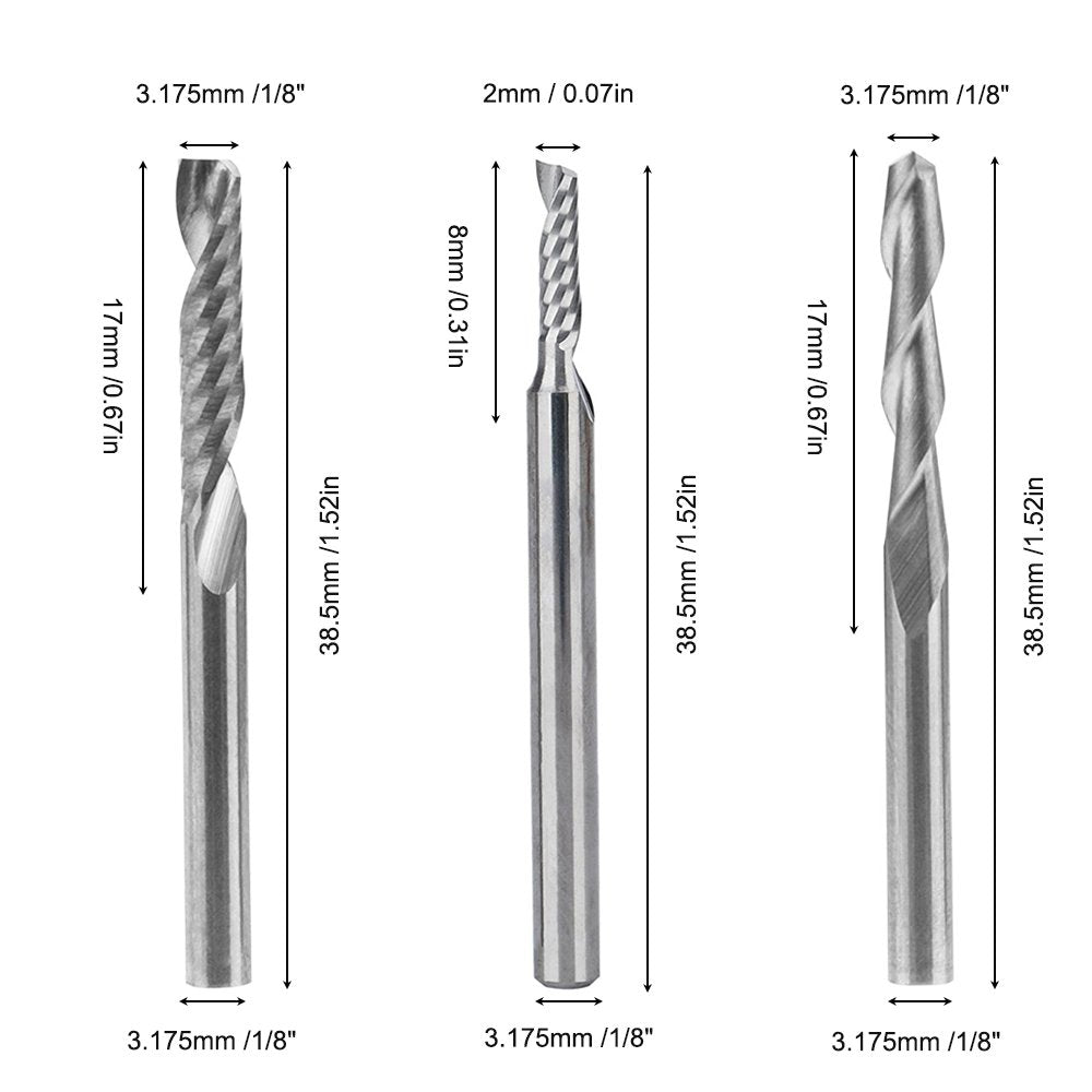 12 PCS Carbide END Mill Cutter, AFUNTA 4 PCS 1/8 inches CNC Router Bits Double Flute Tools and 8 PCS 1 Flute Single Edged Milling Cutter (2 Types) for Nylon, Resin, ABS, Acrylic, PVC, MDF, Hardwood