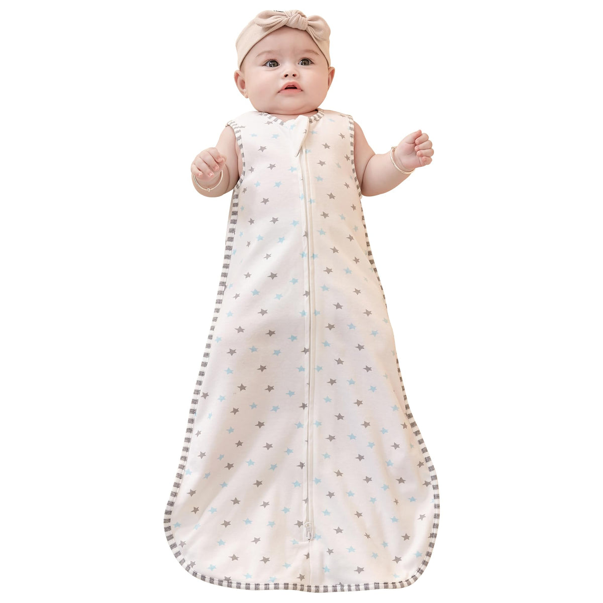 TURMIN Baby Sleeping Bag 1.0 Tog,Newborn Sleep Sack 100% Cotton Sleeveless Wearable Blanket for Newborn Baby Gift, Star, S(0-6 Months)