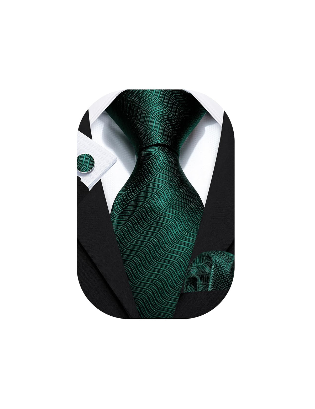 Barry.Wang Solid Green Mens Ties Designer Necktie Pocket Square Cufflinks Silk Set