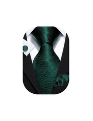 Barry.Wang Solid Green Mens Ties Designer Necktie Pocket Square Cufflinks Silk Set