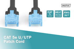 DIGITUS CAT 5e U-UTP Patch Cable, 1m, Network, LAN DSL Ethernet Cable, PVC, CCA, AWG 26/7,Black