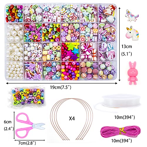 WONDERFORU Children DIY Beads for Jewellery Bracelet Necklaces String Making Kit, Friendship Bracelets Art Craft Kit for Girls Kids, 24 Colors