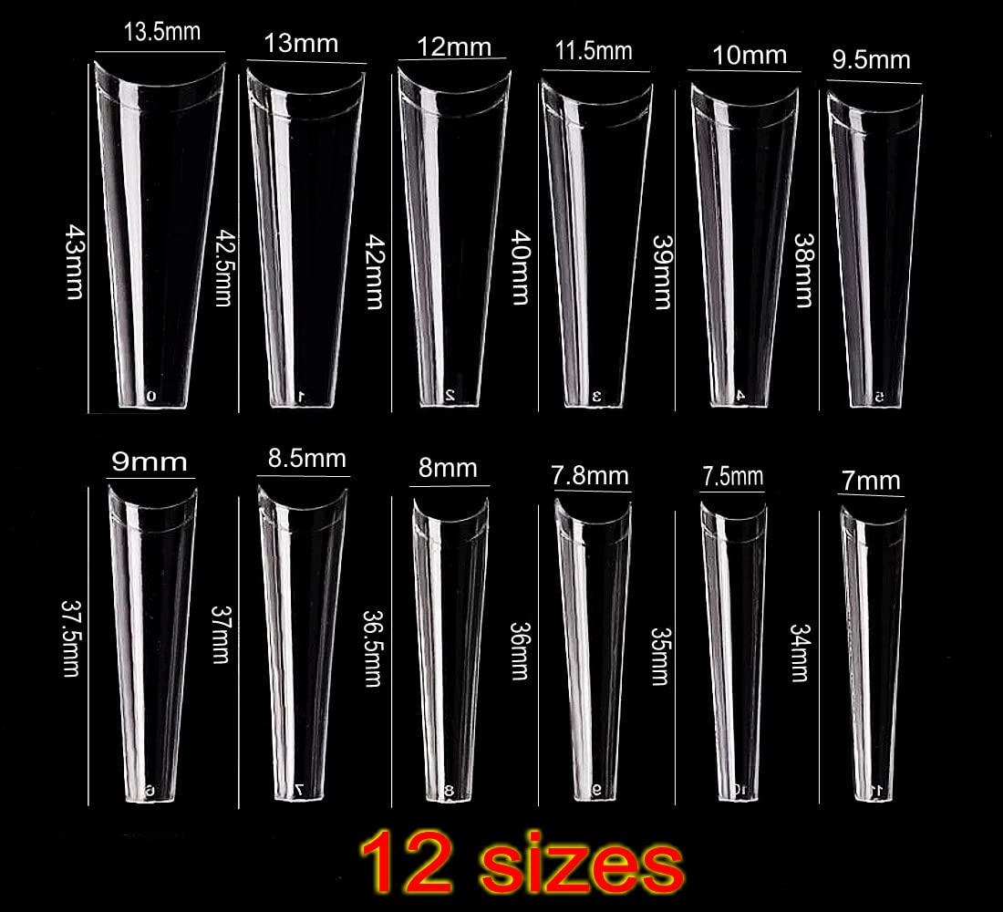 JZK 240x XXL Clear Half Cover Extra Long Coffin Nail Tips For Acrylic Extensions, C Curve False Nail Tips Long For Gel And Acrylic Nails, Finger Nail Extension Tips