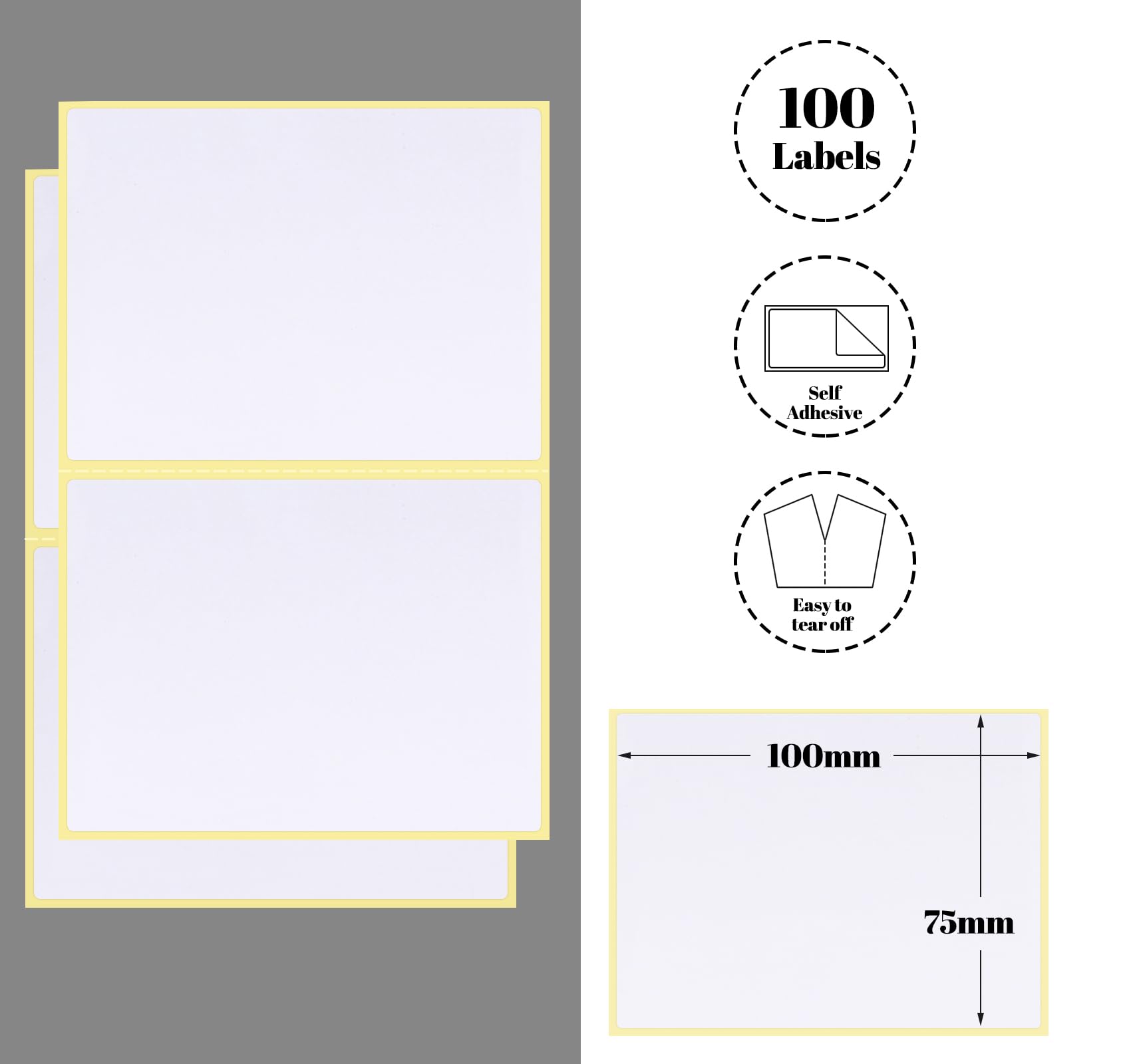 100 Large Plain White Sticky Postage Labels Stickers 100 x 75 mm, 4 X 3 inches Blank Self Adhesive Address Labels