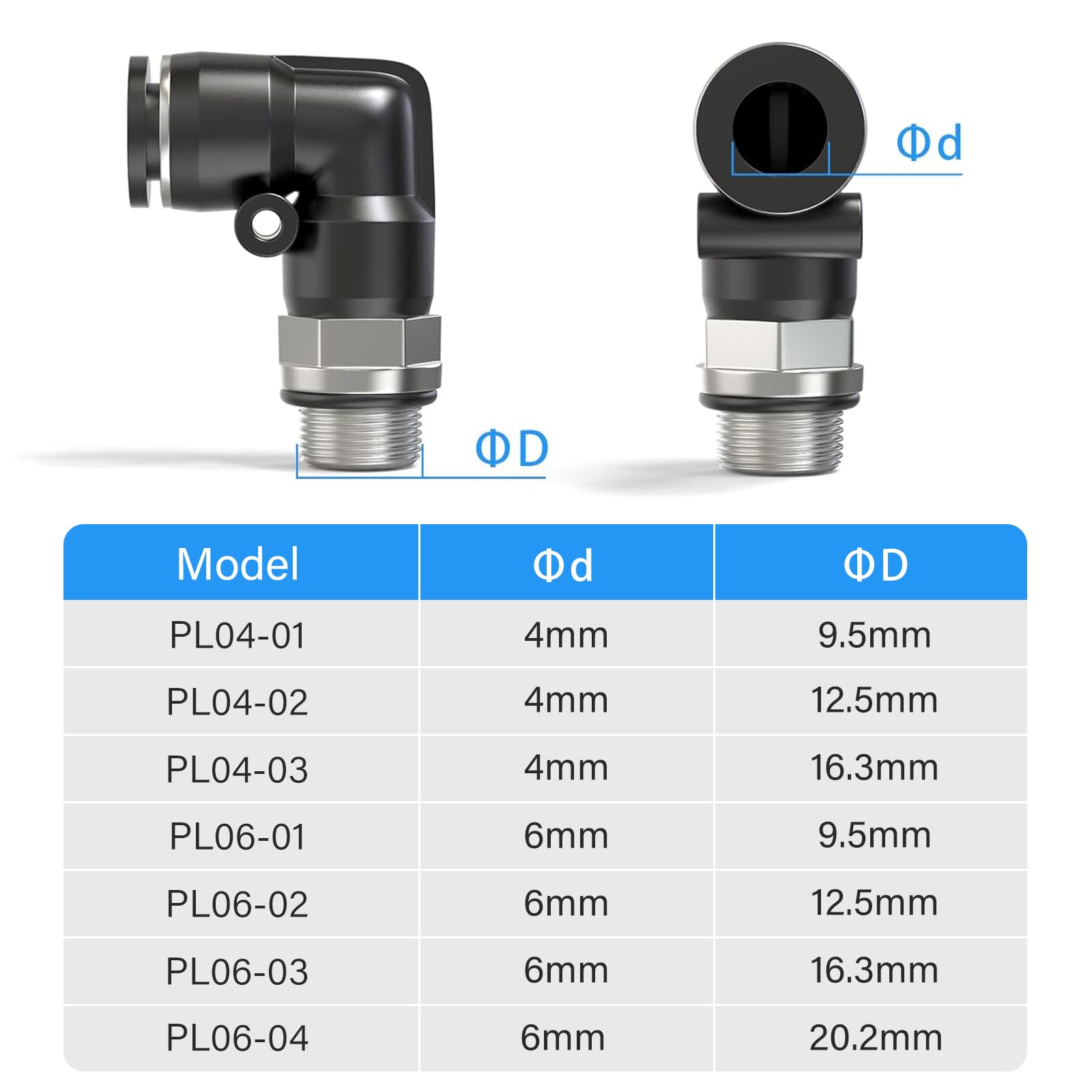 TAILONZ PNEUMATIC Male Elbow 6mm Tube OD x 1/8 Inch BSP Push to Connect Fittings PL6-01 (Pack of 2)