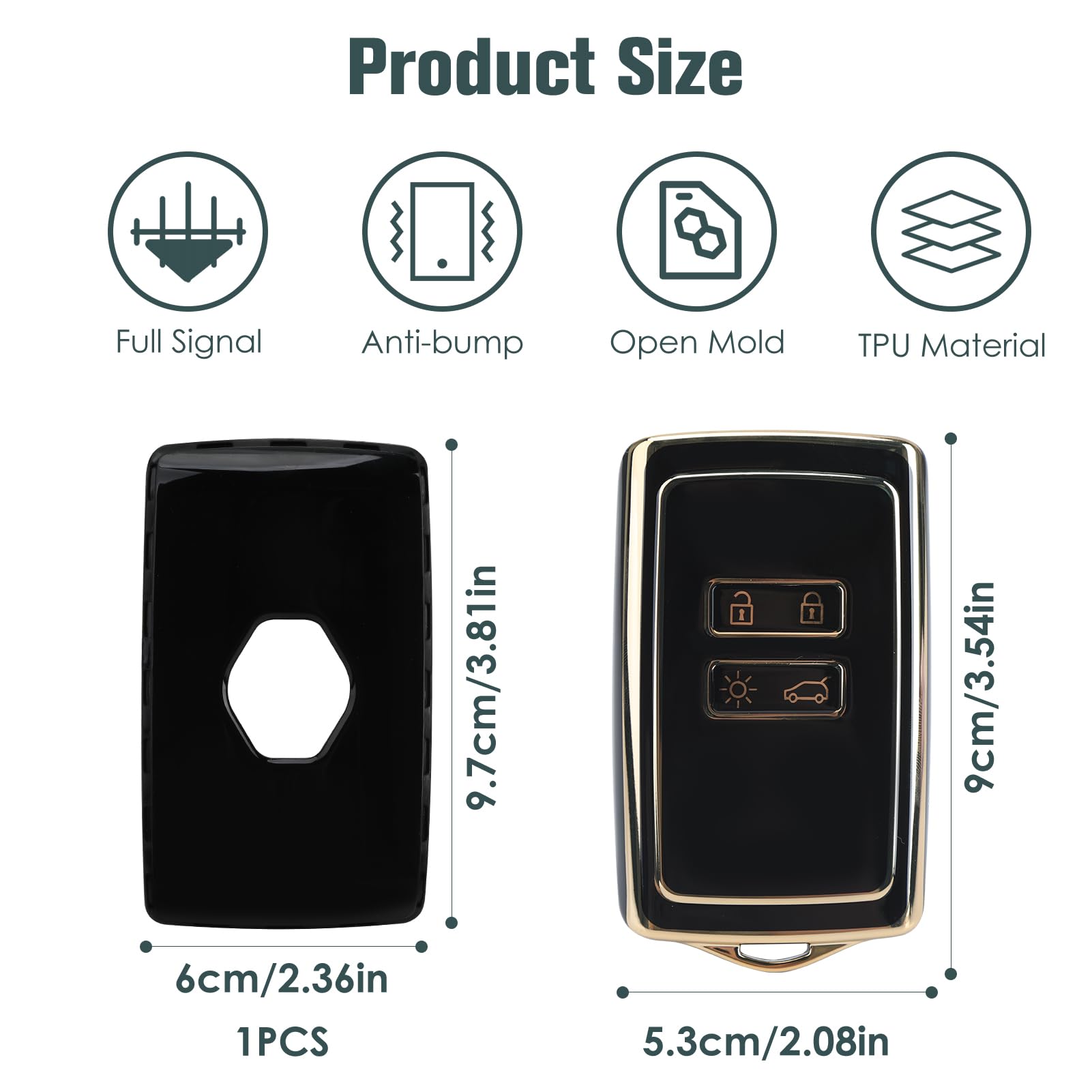 TPU Car Key Cover for Renault 4 Buttons Key Protection Cover for Renault Fluence Duster Megane Kadjar-Clio Smart Key case Shell Key Holder keychain Accessories-Golden Edge (Black)