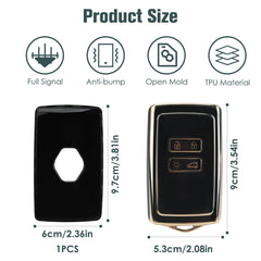 TPU Car Key Cover for Renault 4 Buttons Key Protection Cover for Renault Fluence Duster Megane Kadjar-Clio Smart Key case Shell Key Holder keychain Accessories-Golden Edge (Black)