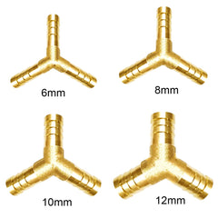 Y Piece Brass Hose Connector 4PCS Fuel Hose Connector Pneumatic Hose Barbed Connector for Fuel Air Water Gas Oil (6mm 8mm 10mm 12mm)