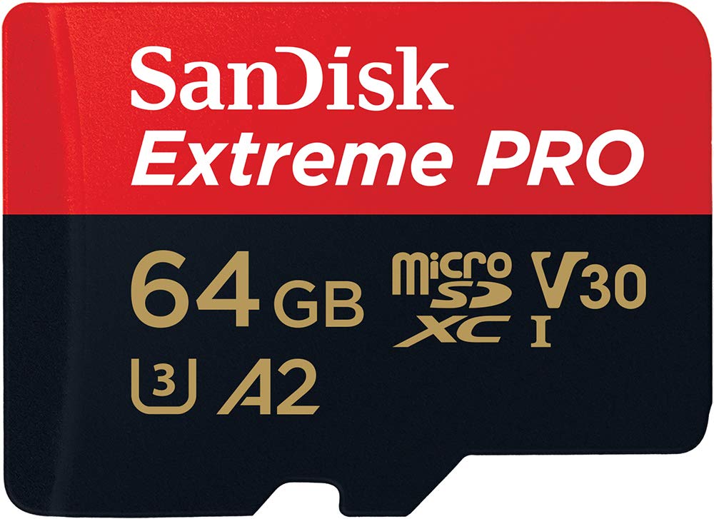 SanDisk 64GB Extreme PRO microSDXC card and SD adapter and RescuePro Deluxe, up to 200 MB/s, with A2 App Performance, for smartphones, action cameras or drones UHS-I Class 10 U3 V30