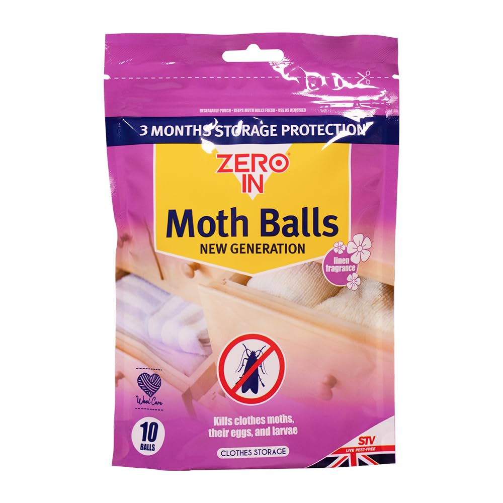 Zero In New Generation Moth Balls - 10-Pack. Place in Wardrobes, Cupboards and Drawers to Kill Clothes Moths, Eggs, and Larvae. Fragranced