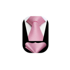 HISDERN Ties for Men 3.4 inch Pink Tie and Pocket Square Set Classic Silk Tie for Bridegroom Wedding Party Business