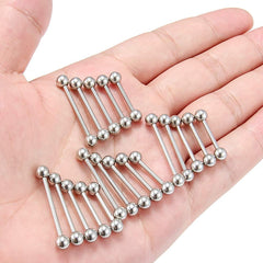 LAURITAMI 16pcs Tongue Bars 14G 12-18mm Straight Barbell Surgical Steel Tongue Nipple Ring Piercing Jewellery Women Men