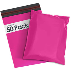 50 Mailing Bag Hot Pink Mailing Poly Postal Self Seal Bags, iSOUL Small 6 x 9 Inch Postage Packaging Assorted Mailers Posting Shipping Post Parcels Package Bags