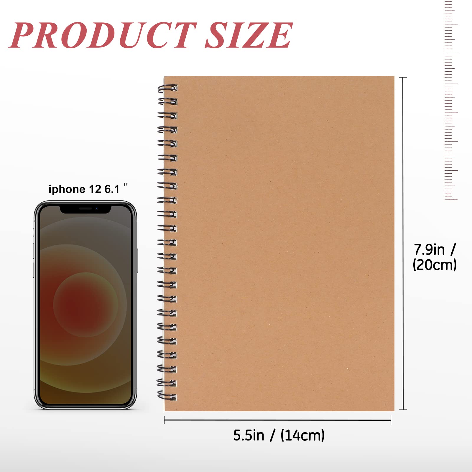 A5 Spiral Notebook,4 Pack Kraft Cover Ruled Journals Notebooks 20 x 14 cm Lined Journal Notebook 58 Sheets / 116 Pages for Student Office School Supplies Brown