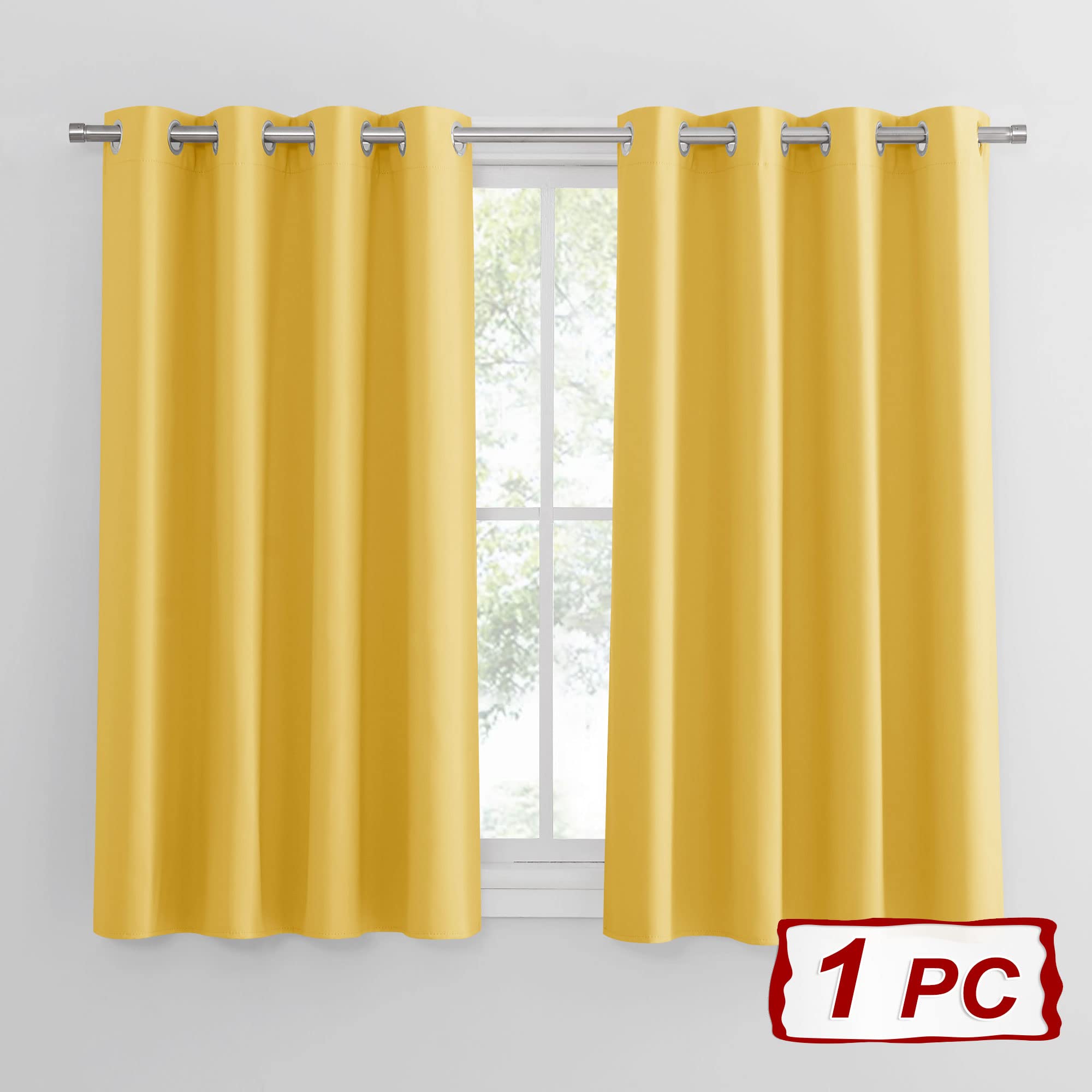 PONY DANCE Sunny Yellow Blackout Curtain - Home Decor Insulated Small Window Curtain for Living Room, Bedroom, Soundproof Drape Privacy Protection, 52x63 Inch, Sold as 1 Panel