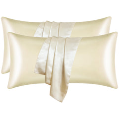 UQQU Satin Pillow Cases 2 Pack, Satin Pillowcase for Hair and Skin, Pillow Cases Standard Size 40 x 80 cm, Super Soft Pillow Case with Envelope Closure (Cream)