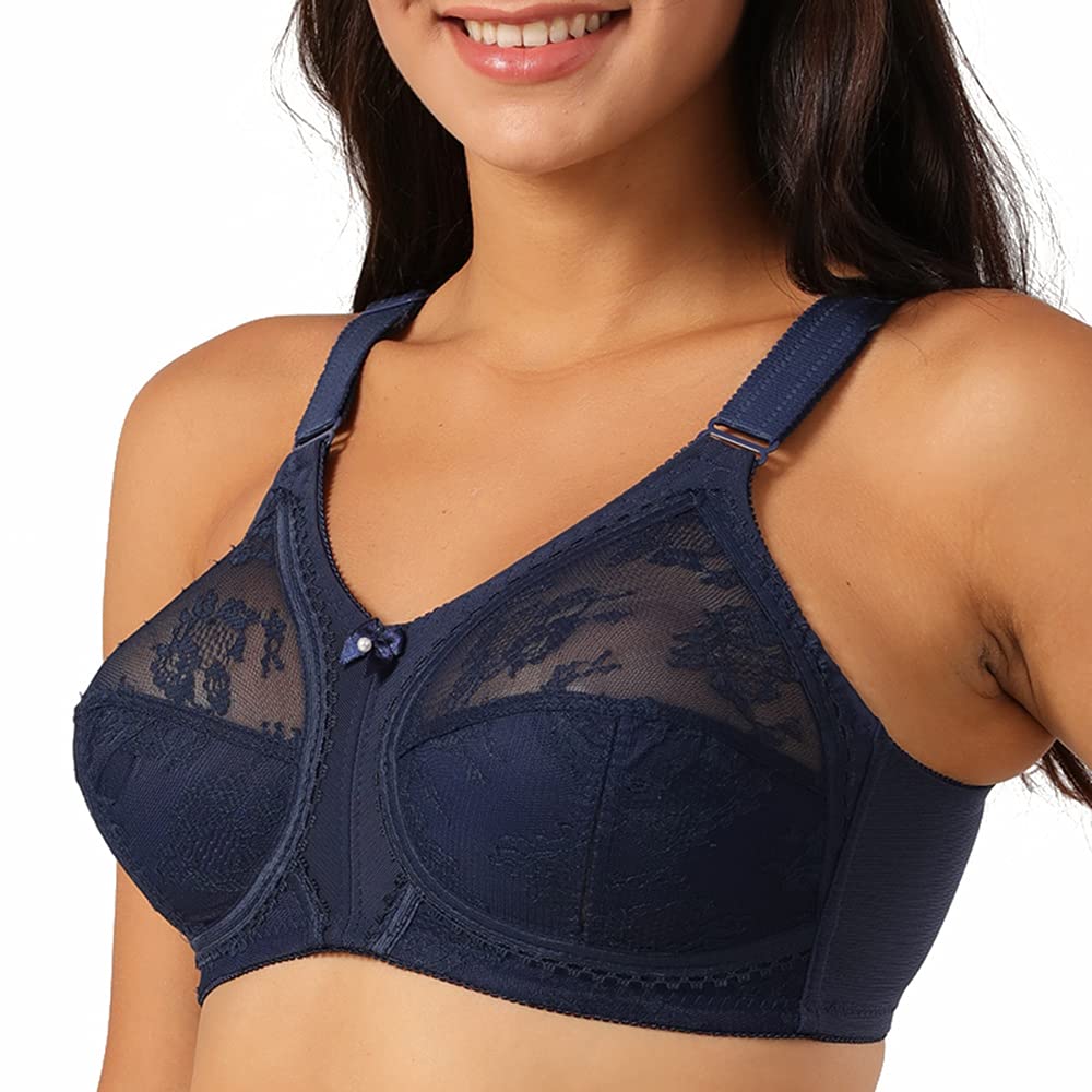 Ayigedu Ladies Plus Size Bra Minimiser Full Coverage Firm Hold Non Padded No Wired 48-C Blue