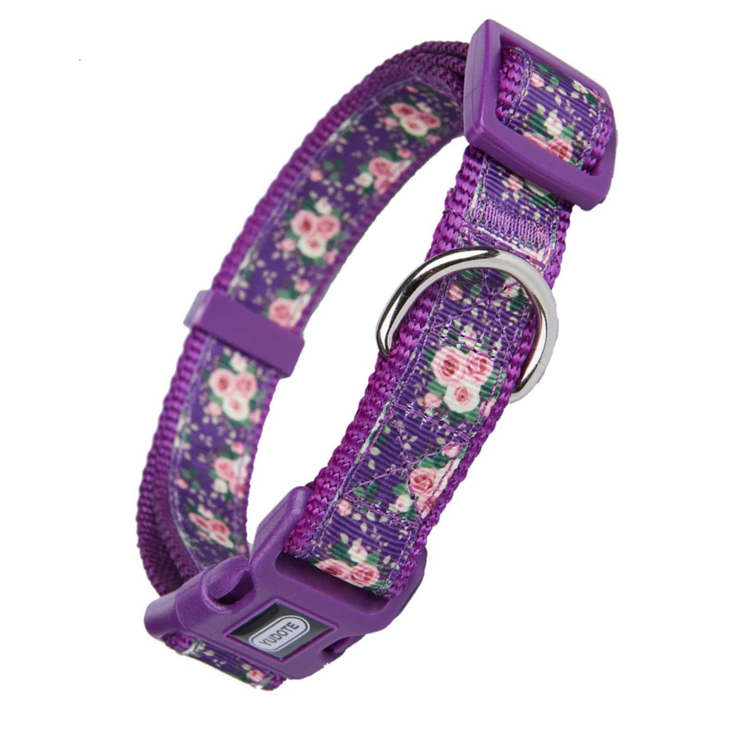 YUDOTE Spring Theme Dog Collar Medium with Printed Floral Pattern for Steady Girl Dogs Neck 31-49cm, Purple