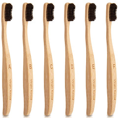 Bamboo Toothbrushes, Eco Toothbrush, Biodegradable Toothbrush, Wooden Toothbrush, Wavy Bristles and Large Handle, Plastic Free Packaging(6 Pack)