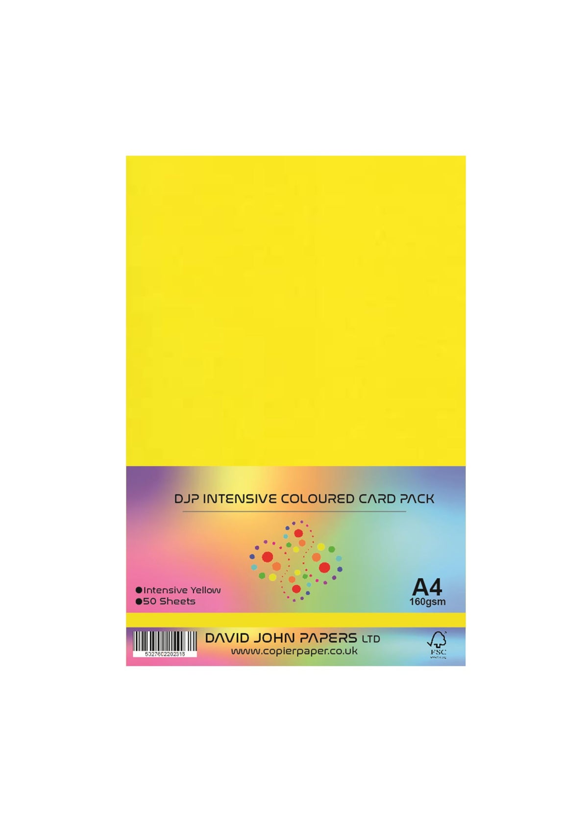 DJP A4 160 GSM Coloured Craft Card - Intensive Yellow (Pack of 50 Sheets)