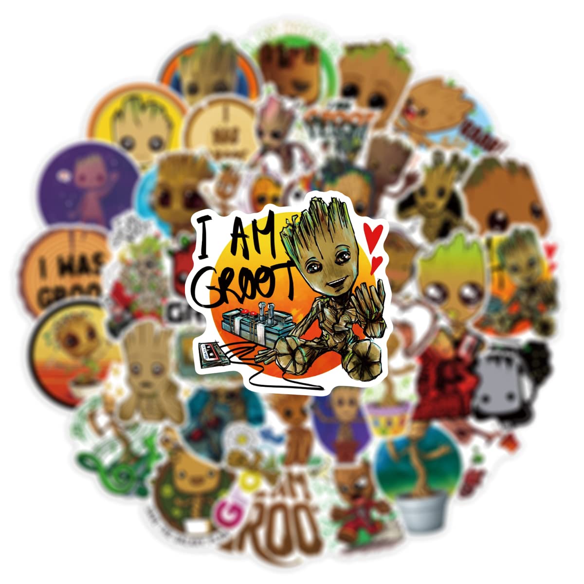 Yangsiw Groot Stickers for Water Bottle Waterproof Vinyl Cute Cartoon Movie Decals for Kids Laptop Tablet Scrapbook Binders Luggage Skateboard 50pcs …