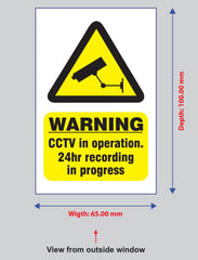 4 Pack of 100 mm x 65 CCTV Camera Security Self Adhesive REVERSE Window Sticker Signs - The image goes against glass so it can be seen from outside