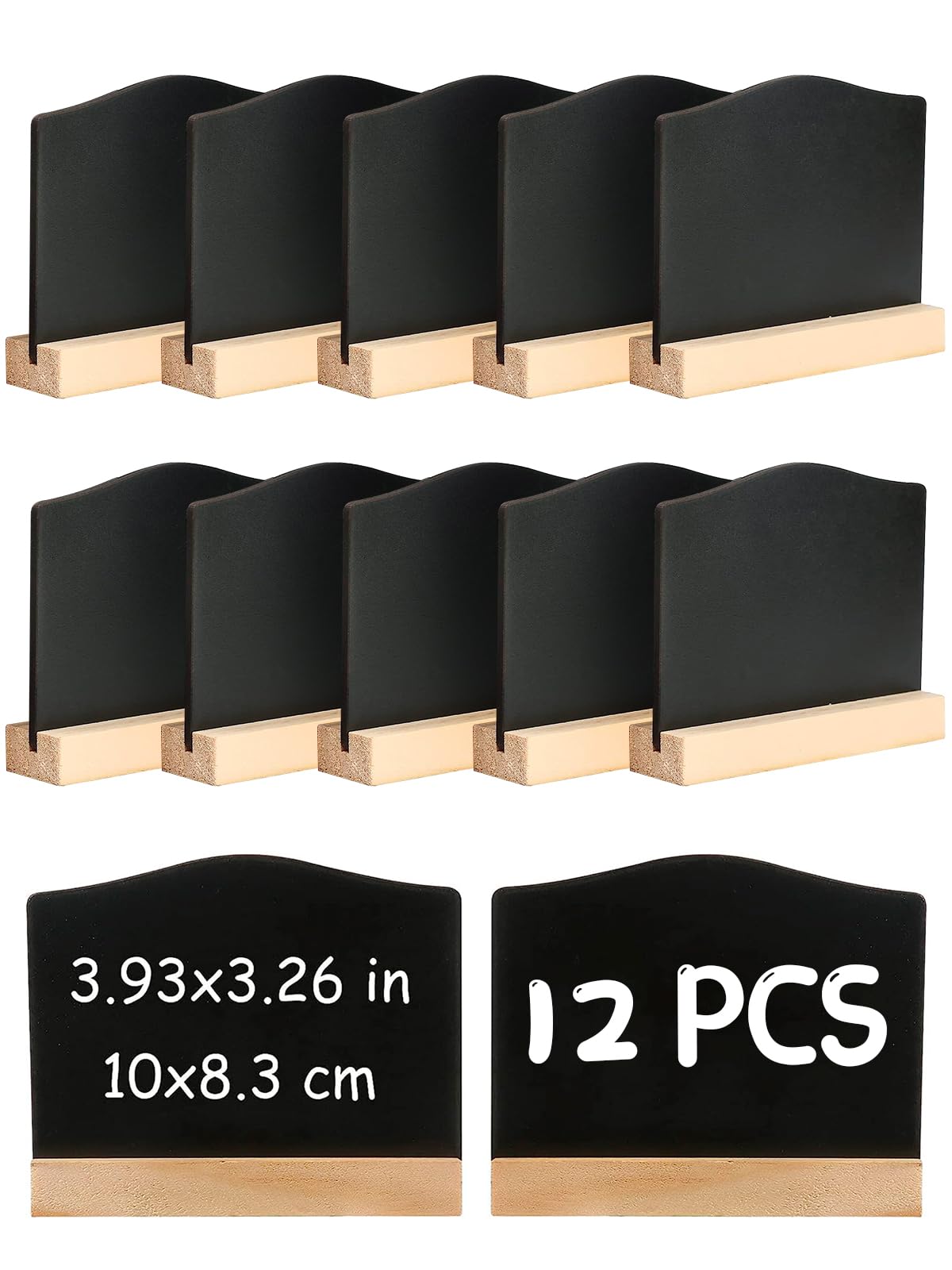 DONQL 12Pack Mini Chalkboard Signs, Kitchen Notes Chalk Boards with Stands 10x7.2cm Small Blackboard Message Tabletop Board for Signs Place Cards Table Numbers Shop Buffet Cafe Party (Wave Shape)