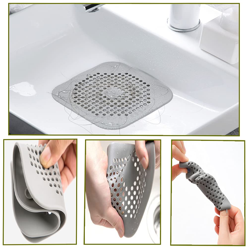 4 Pcs Silicone Drain Protector with Sucker, Sink Strainer Protector, Shower Drain Covers Hair Catcher, Strainer Plug Trap Filter for Bathroom, Bathtub, Kitchen