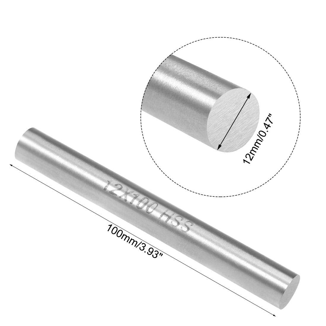 sourcing map 2pcs Round Steel Metal Rods, 12mm x 100mm High Speed Steel (HSS) Lathe Bar Stock Tool, for Shaft Gear Drill Lathes Boring Machine Turning Miniature DIY Craft, 2pcs