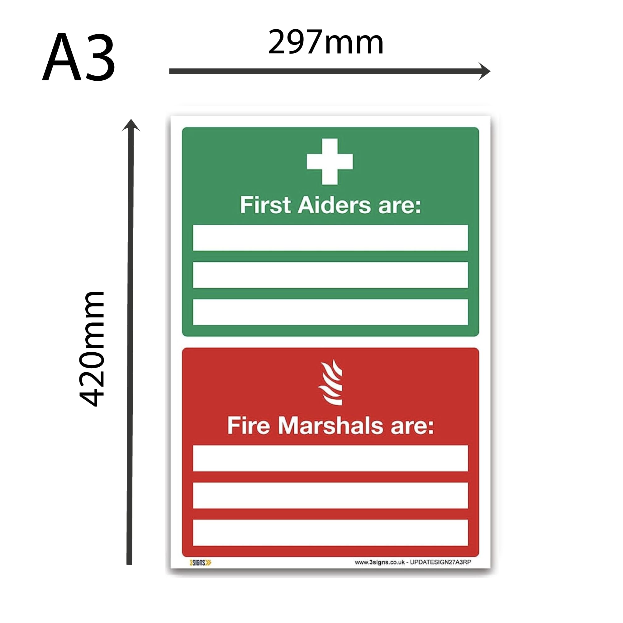 Promote First Aid and Fire Safety with First Aiders Are Fire Marshals Are Sign - A5 1mm Rigid Plastic - Ensure Emergency Safety in Your Workplace (Pack of 3: A5-210 x 148mm)