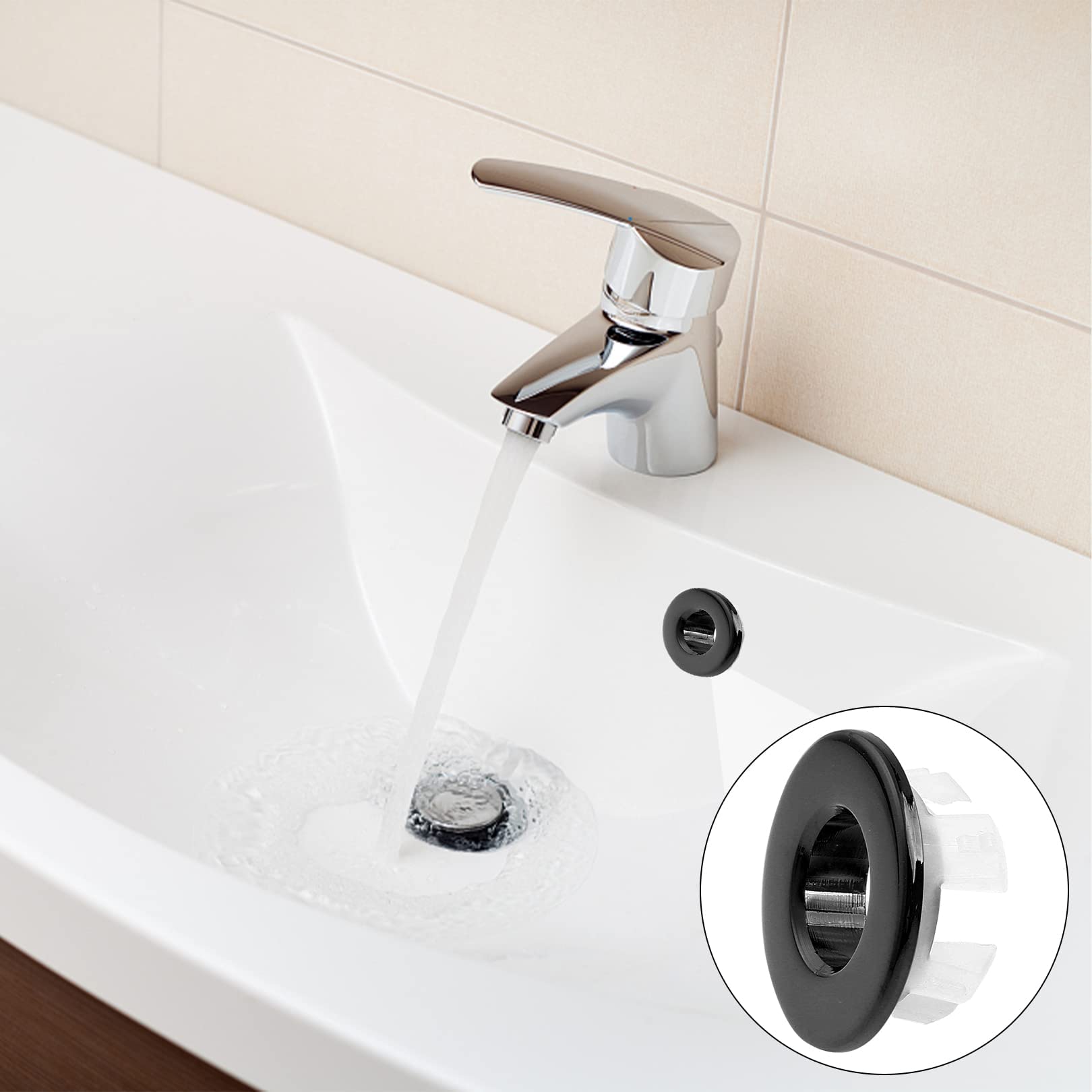 Sink Overflow Ring for Bathroom,Bathtub and Washbasin,Kitchen Basin FittingsCover,Bath InsertMetal Cretty-Meet Drainage Rings,Round Black Copper Drainages Replacement,Universal Drain Cap 1pieces