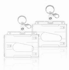 ID Card Holders, 2pcs Hard Clear Badge Holder with Keyring, ID Card Holder for Office,School, ID Credit Cards,ID Clip,Pass Holder (A2 - Horizontal)