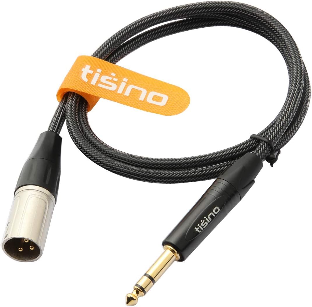 Tisino 6.35mm Jack to XLR Cable, Nylon Braid Quarter inch 1/4 inches TRS Stereo Jack to XLR Male Balanced Interconnect Cord Patch Lead - 3m