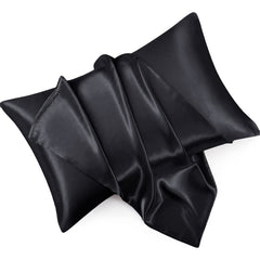 Yorkshire Bedding Satin Pillow Cases 2 Pack – Luxurious Black Pillowcases For Hair and Skin Standard Size with Envelope Closure Hypoallergenic 50 x 75 cm