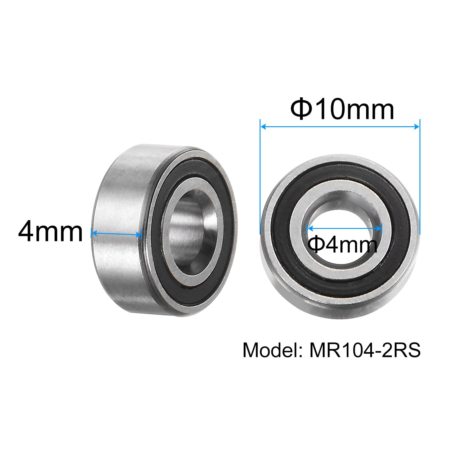 sourcing map 5pcs MR104-2RS Deep Groove Ball Bearings 4x10x4mm Chrome Steel Miniature Bearing Double Sealed Precision Bearings, P6 (ABEC 3)