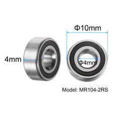 sourcing map 5pcs MR104-2RS Deep Groove Ball Bearings 4x10x4mm Chrome Steel Miniature Bearing Double Sealed Precision Bearings, P6 (ABEC 3)