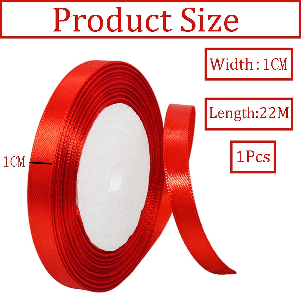 Red Ribbon 10mm for Gift Wrapping,22M Double Sided Satin Ribbon Red Polyester Ribbon Balloon Ribbon Fabric Thick Ribbon for Crafting,Christmas,Valentine,Bouquets,Cake Wedding Party Decoration