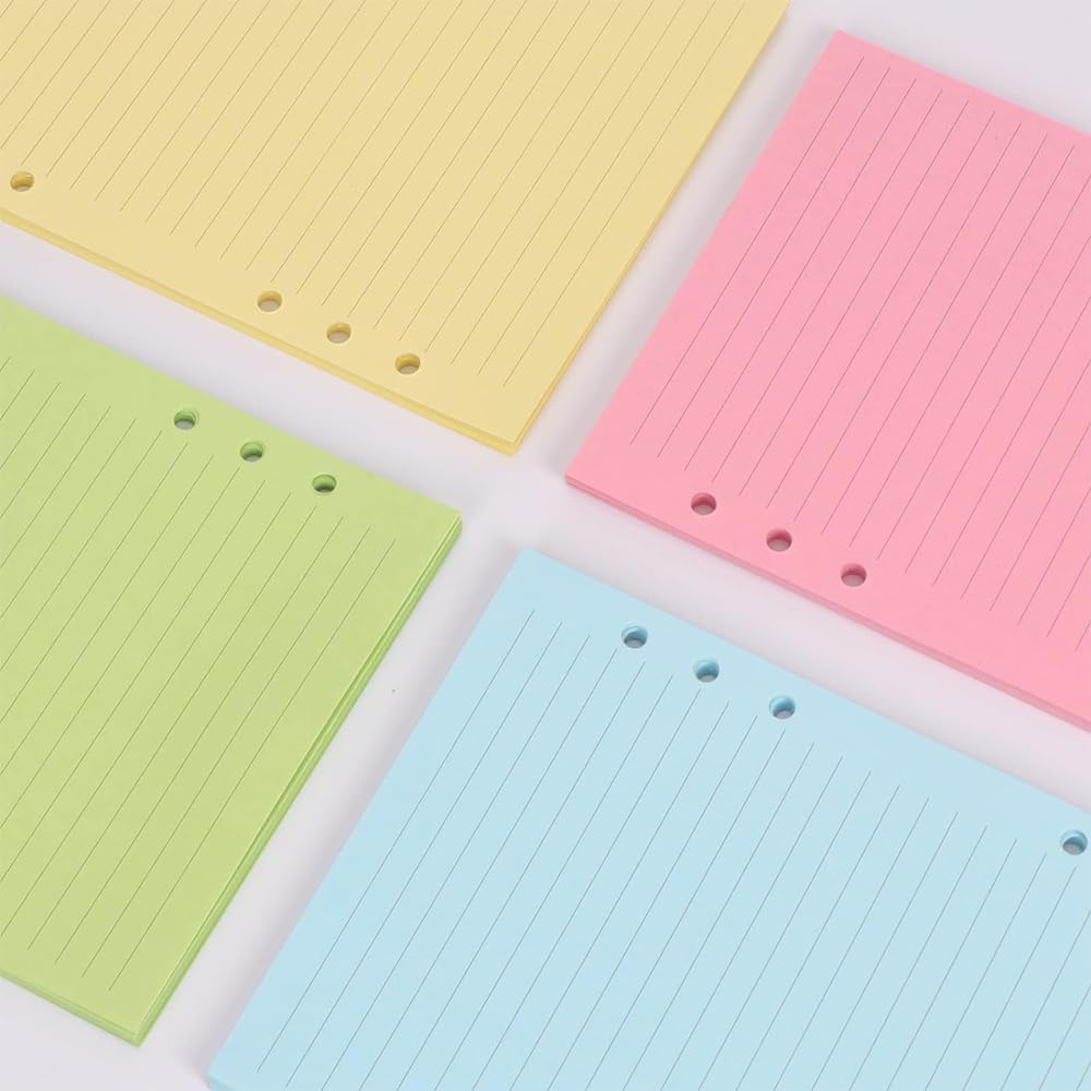 Lined Refill Paper 100 Sheet A5 Coloured for Filofax - 6 Punched Holes Loose-Leaf Refillable Lined Paper, A5 Diary Planner Inserts Refills for Notes Meeting Travel Record