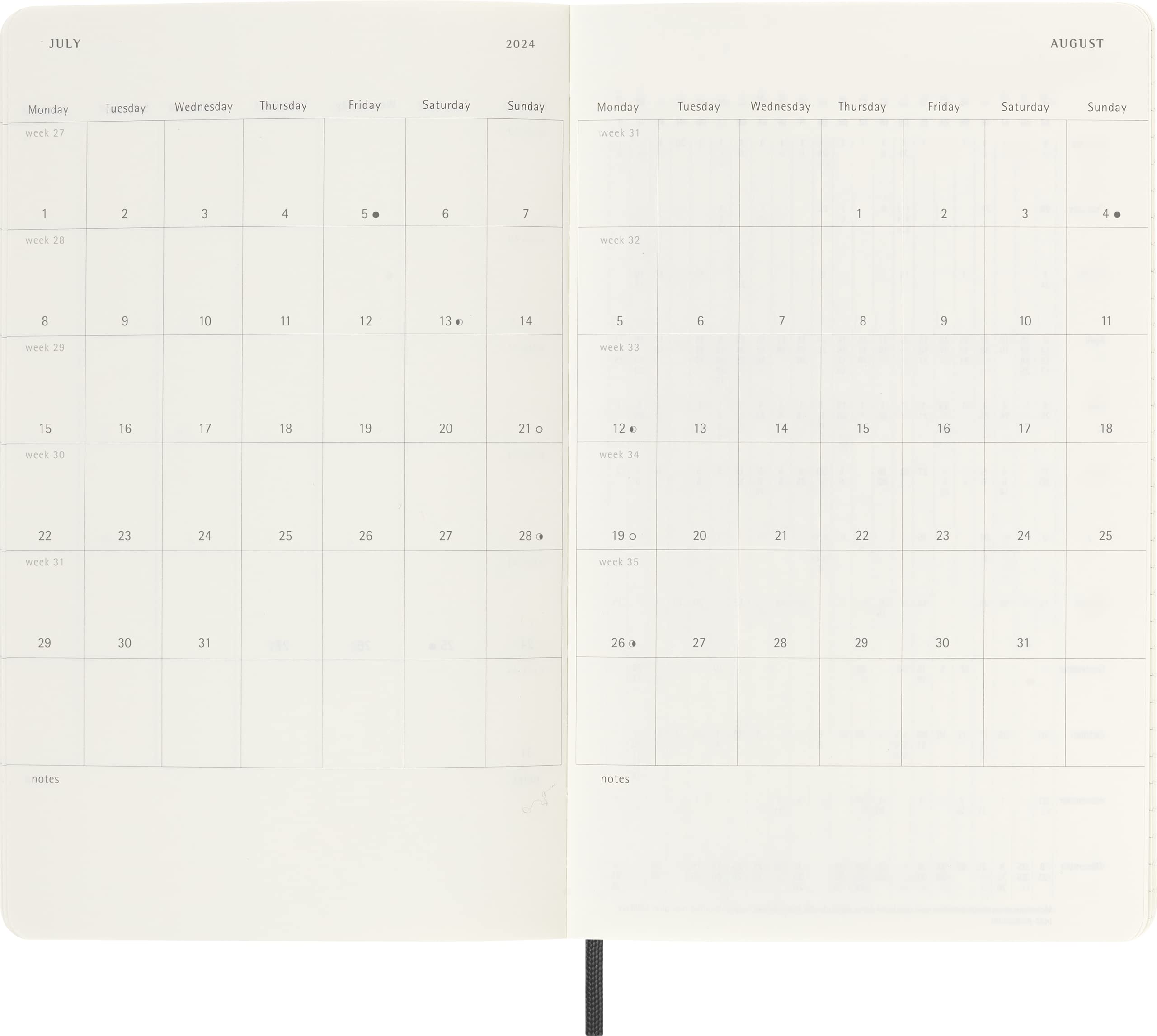 Moleskine Weekly Agenda with Space for Notes 12 Months 2024, Agenda 2024, Size Large 13x21, Soft Cover and Elastic Closure, Colour Black