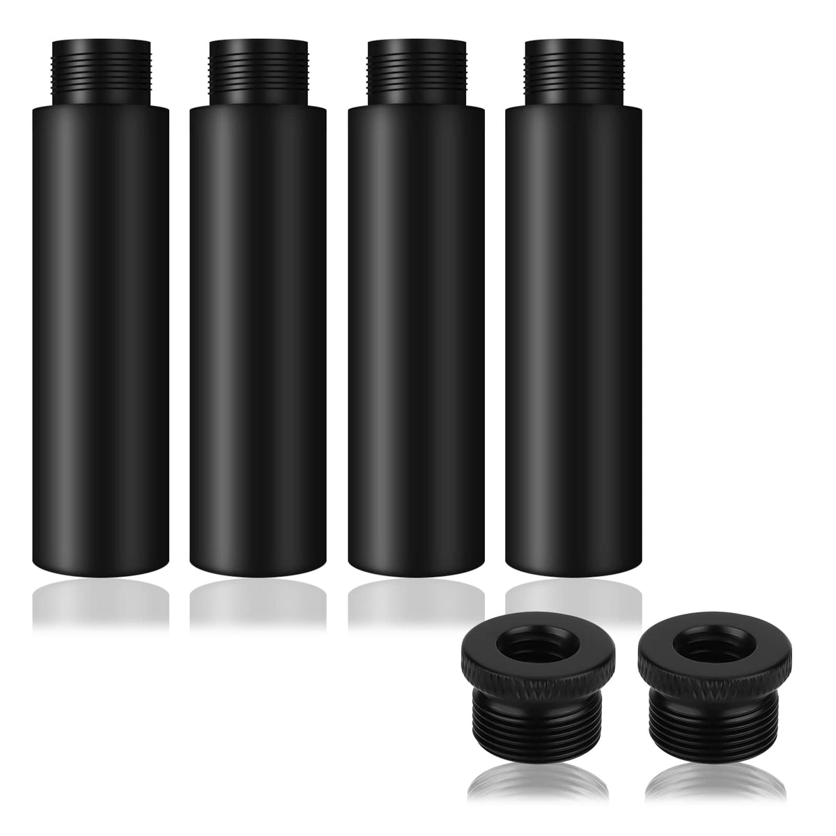 AIEX 4pcs Microphone Extension Tube,5/8 Inch Male to 5/8 Inch Female Mic Stand Extender with 2pcs Metal Adapter for Desk Stands and Arm Stands(Black)