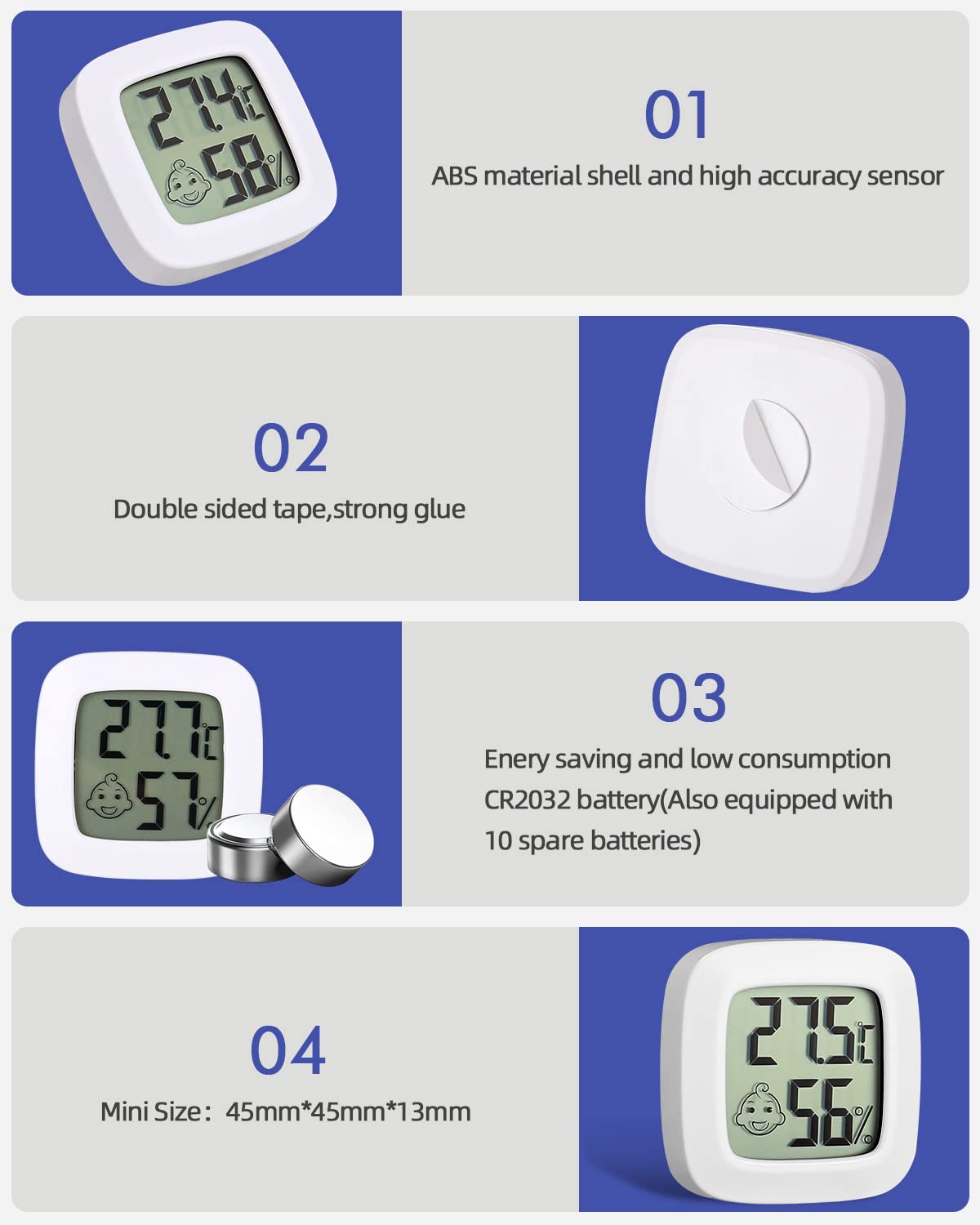 Indoor Thermometer Pack of 5 Humidity Meter Thermometer, Humidity Meter Monitor with Temperature Meter Sensor, Mini Digital Temperature Meter Humidity Meter for Greenhouse Home Office