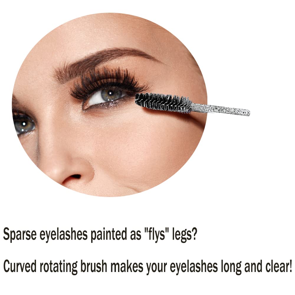 XPP Disposable Eyelash Brushes,100PCS Eye Brow Spoolie Castor Oil Brush Mascara Wands Cosmetic Makeup Tools(Crystal Black)