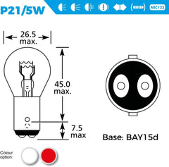 2 x P21/5W BAY15D 380 12v Clear Stop Brake Tail Light Car Bulbs (Staggered Pins, Dual Filament) - TWIN PACK