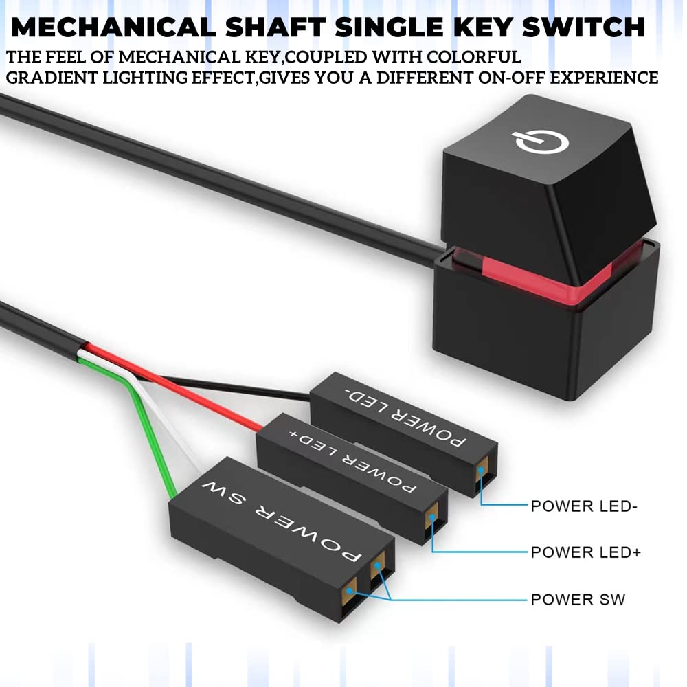 Desktop Switch Desktop Computer Power Switch External Remote Start PC Motherboard Power On Off Switch Button Extension Cable(Shell: black, light: color gradient)