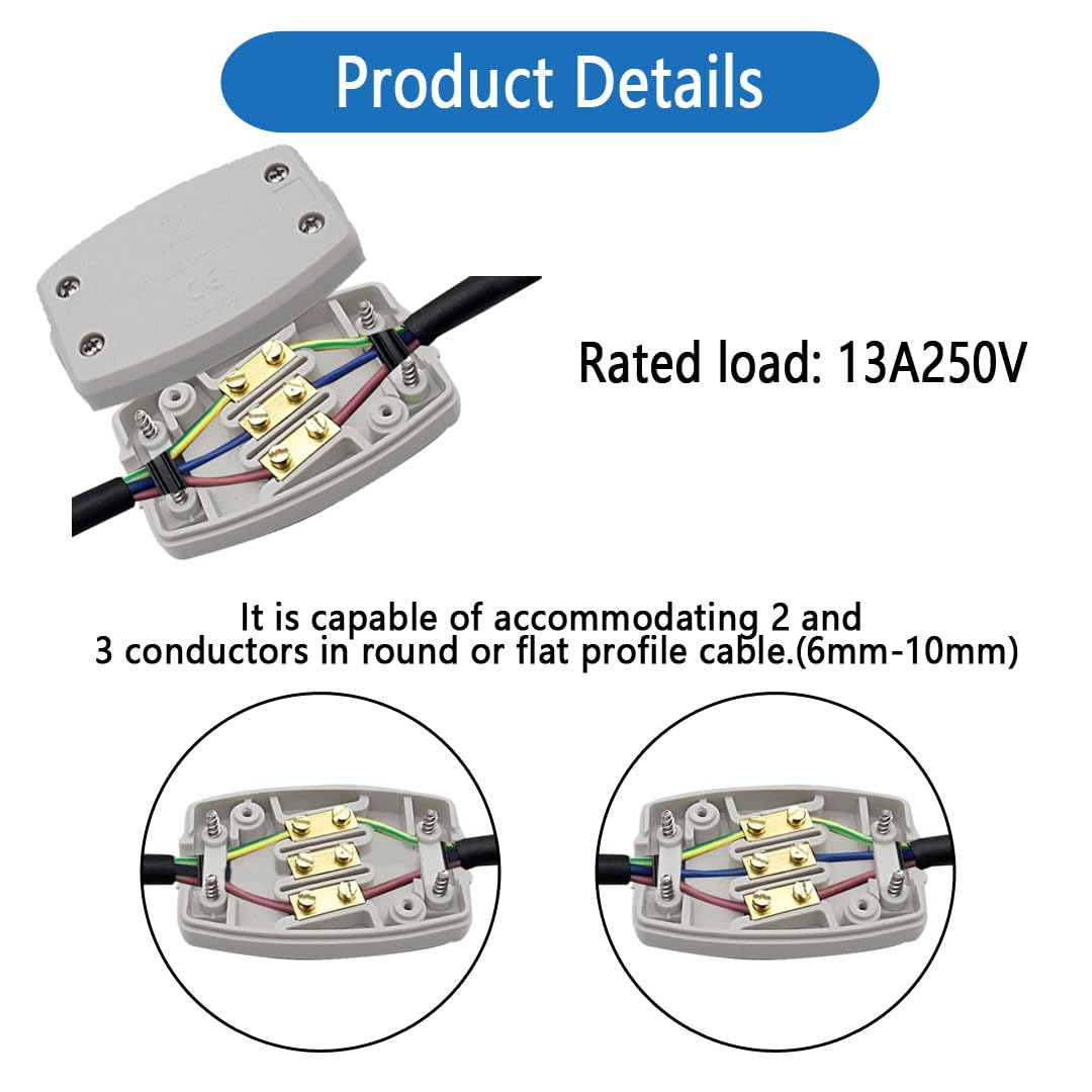 4 Pcs 3 Terminal Electrical Junction Box, 13amp 250v Flex Connector 3 Core Cable Joiner Electrical Connectors for Indoor Lighting,Power,Wiring (White)