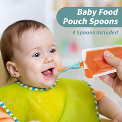 MUQZI Baby Food Pouch Silicone Spoon - Squeeze Spoons Feeding Set, Reusable Baby Weaning Spoon, Self-Feeding Spoon for Babies, 4 Colors